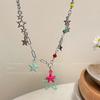Dopamine Color Star Pendant Necklace Women's Summer Sweet and Cool Design Sense Collarbone Chain Niche Stacked Neck Chain Accessories