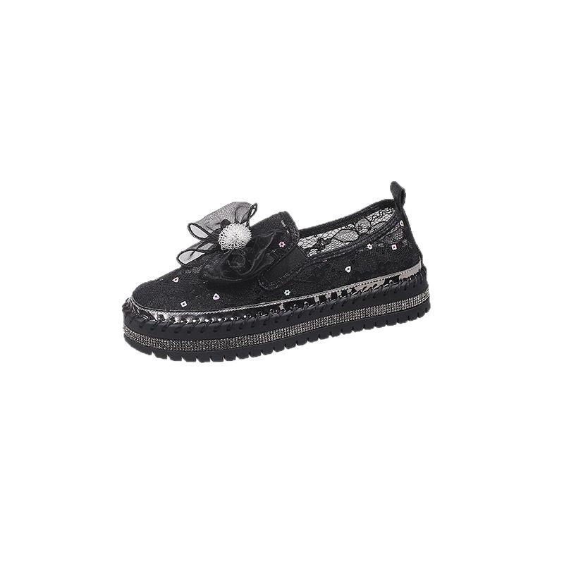 Single shoes women's 2025 spring new one-pedal thick-soled lazy casual Korean version of rhinestone bow shoes tide