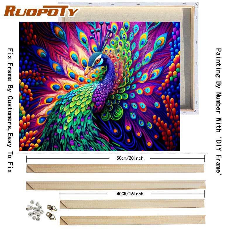

Рамка для рисования по номерам для взрослых, наборы, животные, павлин, краска по номерам, акриловый набор для подарка своими руками, 40x50 40x50cm Diy Frame