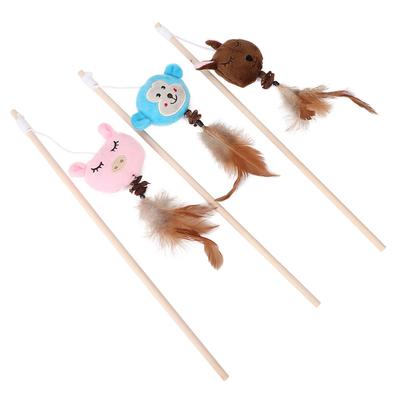 3 STÜCK Packung Haustier Katze Cartoon Plüsch Feder Reizstab Spielzeug Holzstab Stange Interaktive Stressabbau Spielzeuge