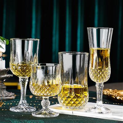 6.2oz/5.5oz/7.9oz/5.3oz כוס יין אדום מגולפת יהלום יוקרתית כוס קוקטייל שקופה כוס שמפניה פרימיום כלי זכוכית לבר