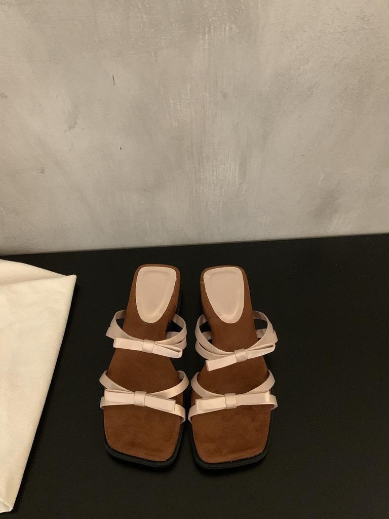 Fairy style satin bow open-toed slippers female summer wear 2025 new with skirt beautiful slope heel sandals