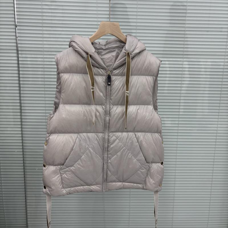 Schinteon Women 90% White Duck Down Vest with Hood Casual Sleeveless Jacket Simple Solid Color Fashionable Autumn Winter