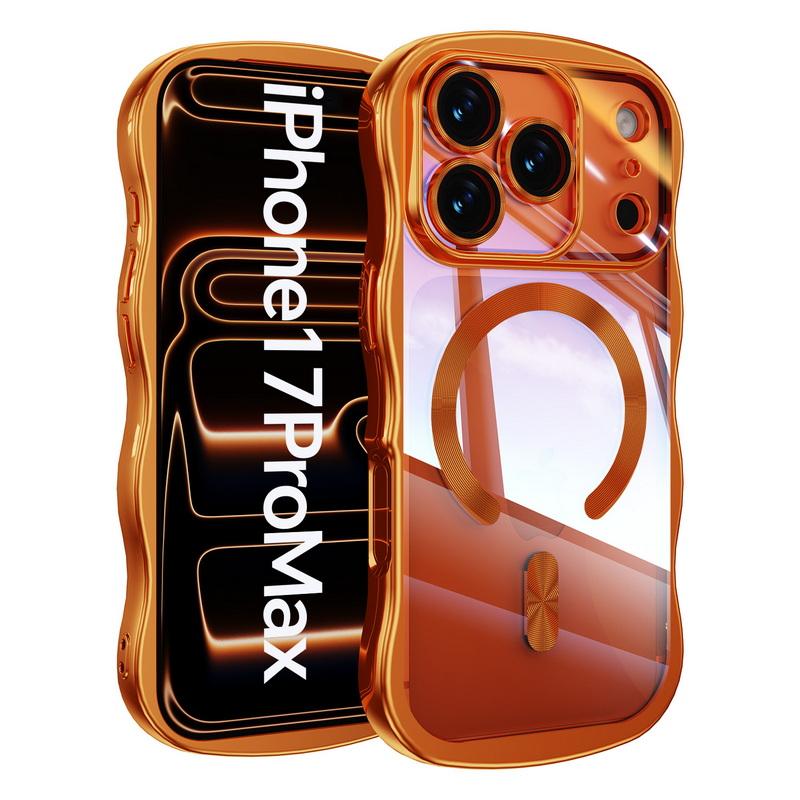 Plating Wavy Frame Magnetic Phone Case For iPhone 17 Pro Max 16 15 14 13 Electroplated Silicone Bumper Shockproof Clear Soft Cover