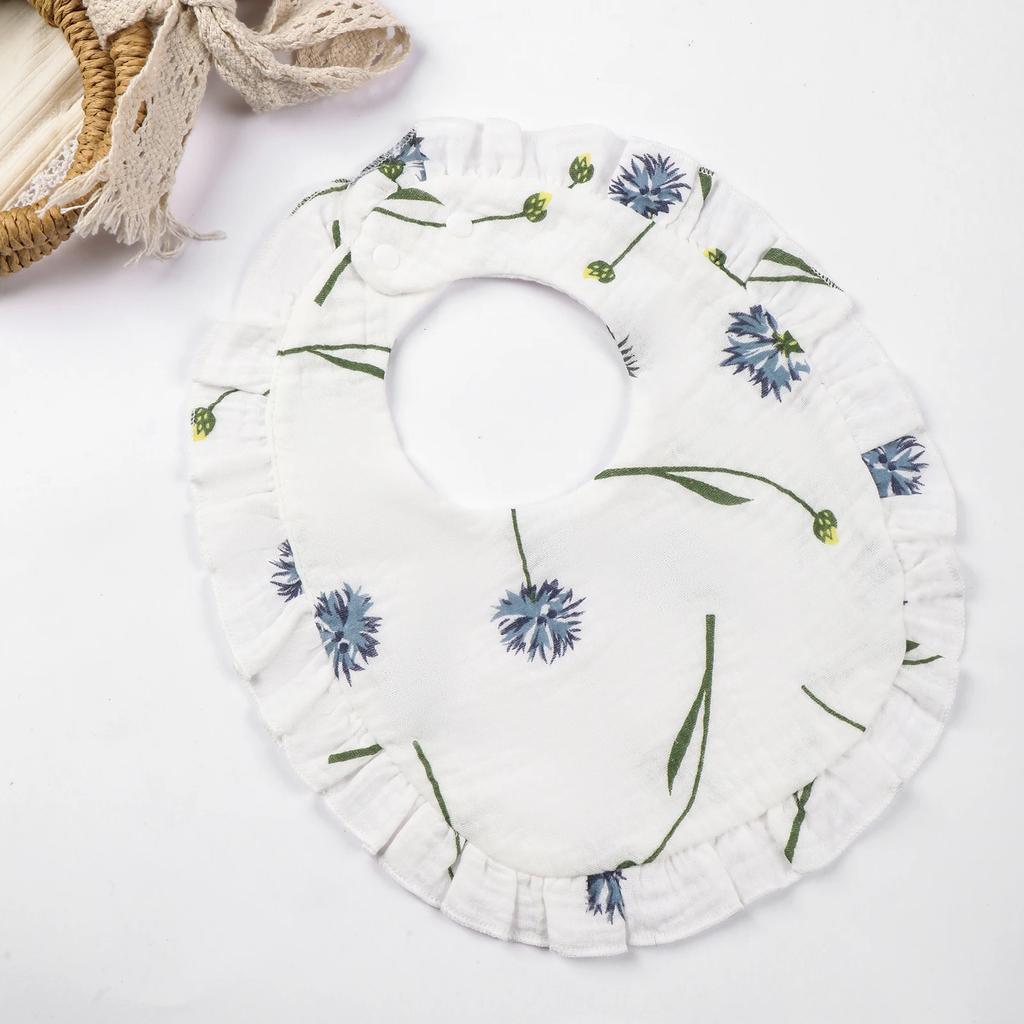 Baby Saliva Towel Infants Feeding Drool Bib Lace Floral Soft Cotton Burp Cloth for Newborn Breathable Kids Bibs with Ruffle