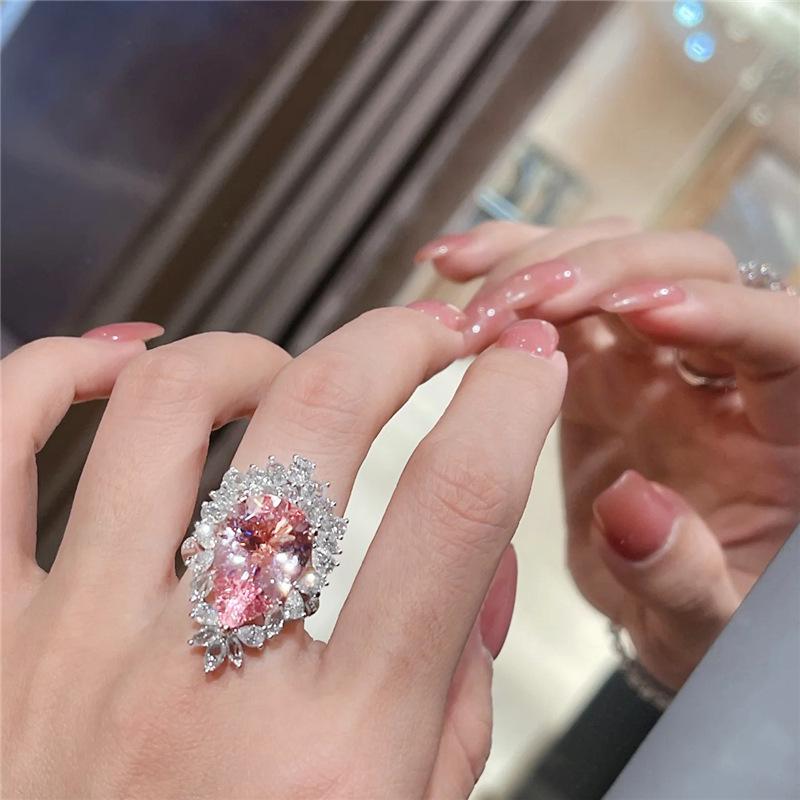 Exquisite Pink Cubic Zirconia Gemstone Adjustable Ring for Women - Versatile, Trendy, and Chic Gift Open Adjustable