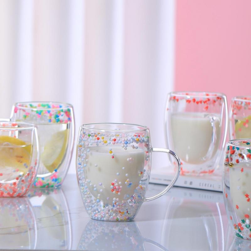 Double Layer Glass Cups High Borosilicate Milk Coffee Cups Christmas Cups Quicksand Double Wall Coffee Mug Water Bottle