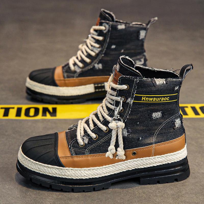 

Men s shoes 2025 new autumn and winter breathable high-top boots heightened platform Martin boots personalized canvas casual shoes tide 44
