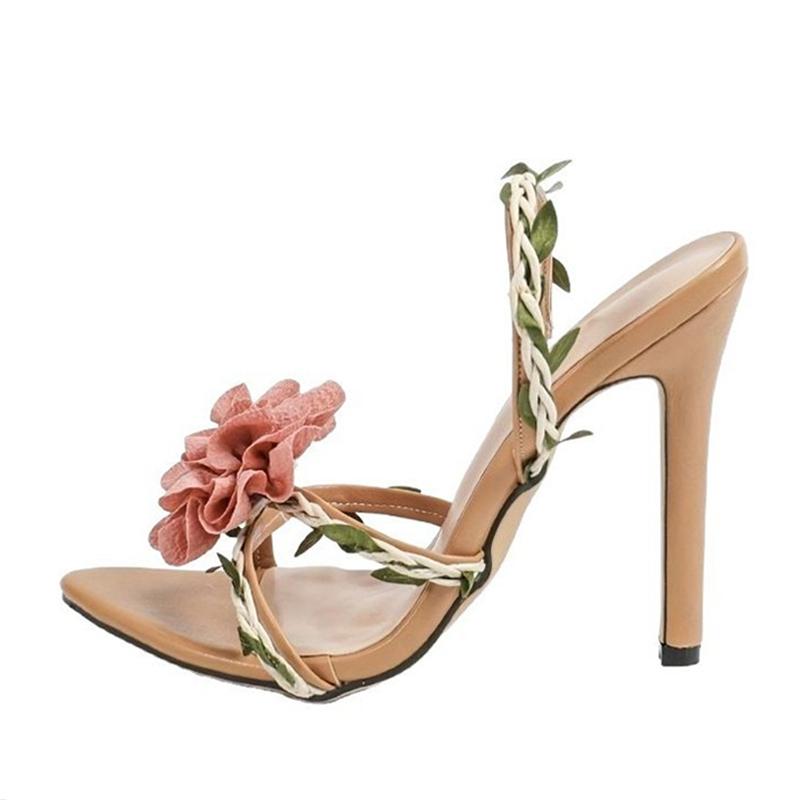 

Богемный стиль Модные сандалии с плетеным ремешком на щиколотке Женские розовые цветы Открытый носок Гладиаторские туфли на высоком каблуке Свадебные туфли для выпускного вечера 43 абрикосовый
