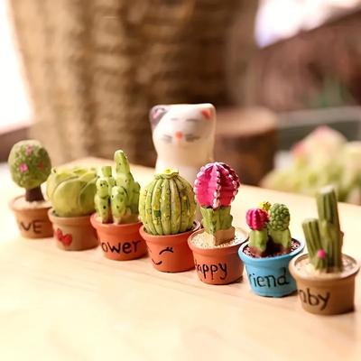 Simulated Cactus Small Potted Plant Micro Landscape Desktop Decorative Resin Crafts Garden Ornament Cartoon Cactus Mini Bonsai