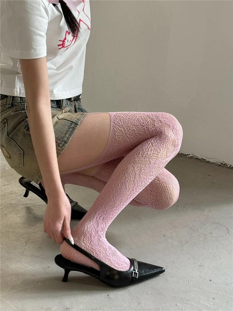 Y2k Dark Girl Long Sexy Fishnet Stockings Women Classical Design Harajuku Emo Mesh Tights Lingerie Thigh High Garters Hosiery