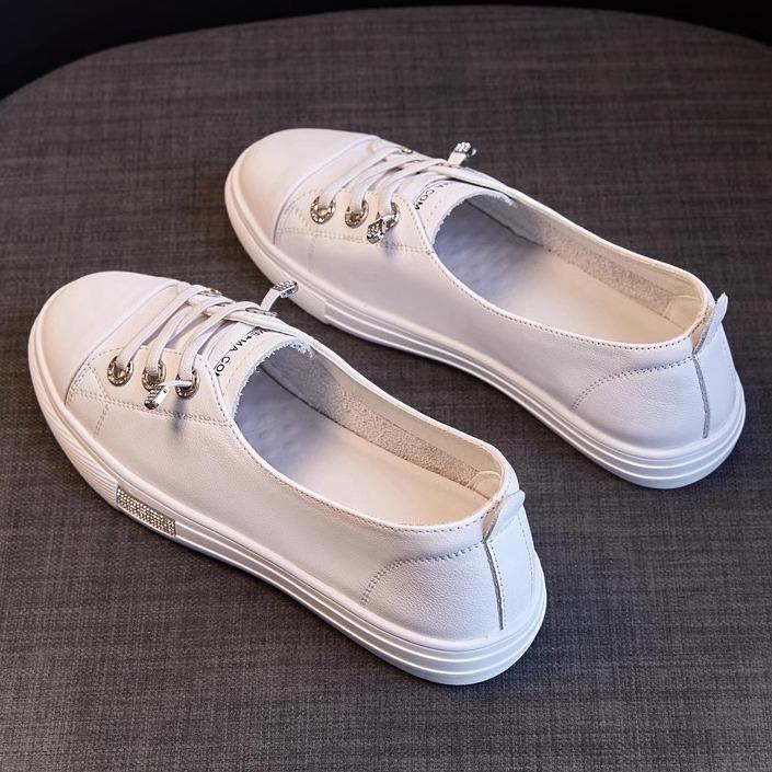 Cowhide little white shoes board shoes women's new spring and summer versatile leather casual flat one-pedal shallow single shoes