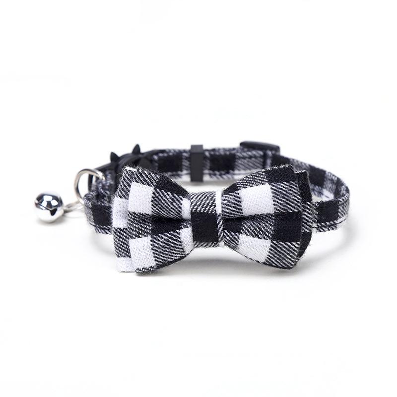 Plaid Bow Cat Collar with Bell and Buckle