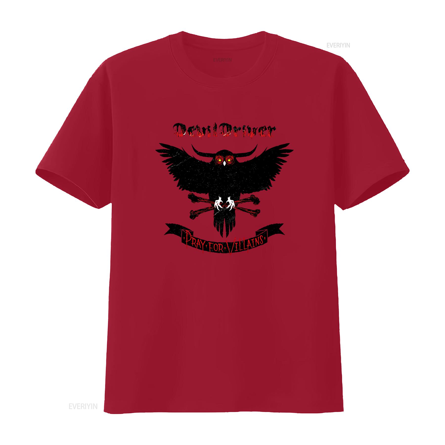 DevilDriver Pray For Villains Gothic Owl Bones Rock Band T Shirt vintage Washed Unisex fashion Breathable Top For Everyday Wear S