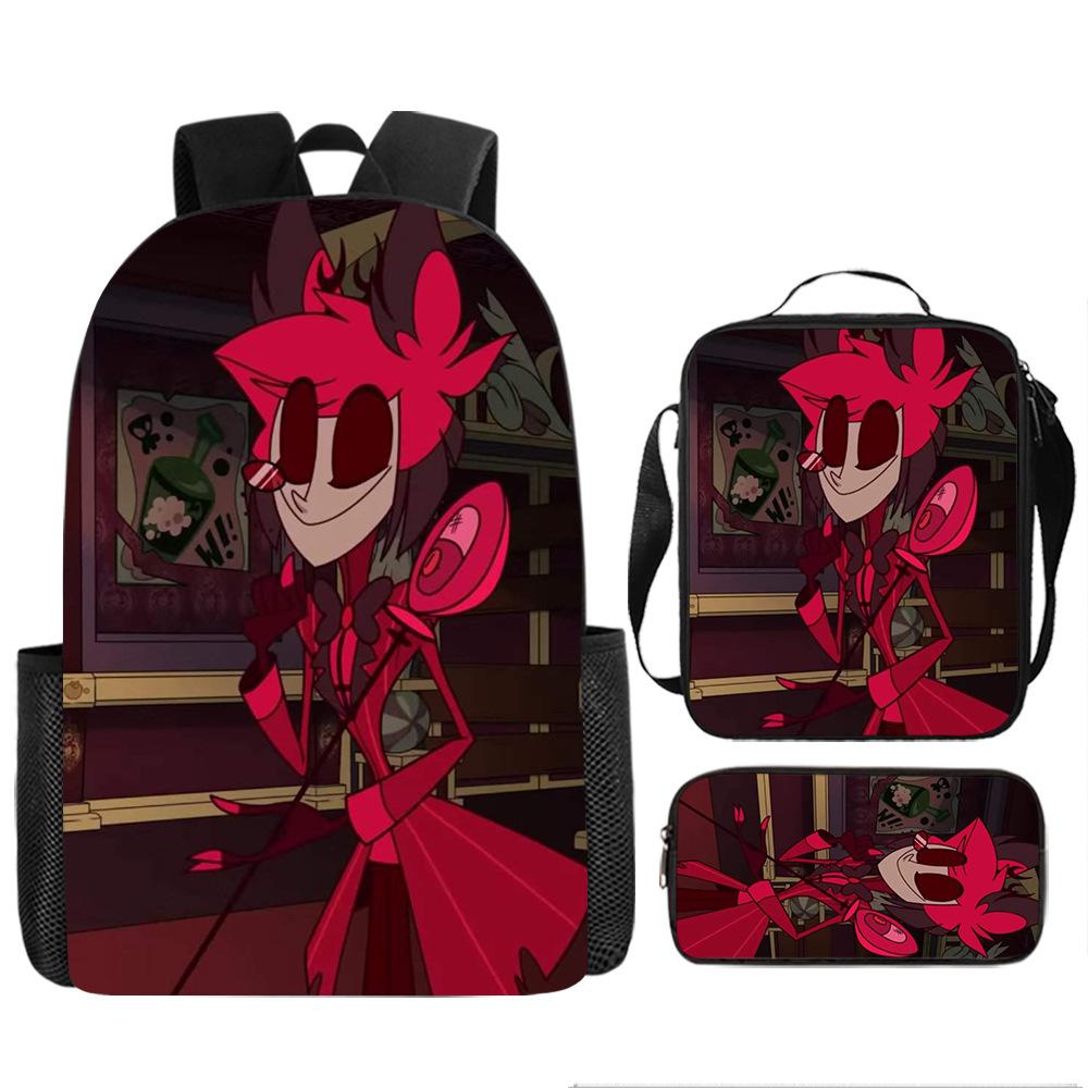 Hell Inn Hazbin Hotel student backpack cartoon backpack three piece set backpack shoulder bag pencil case