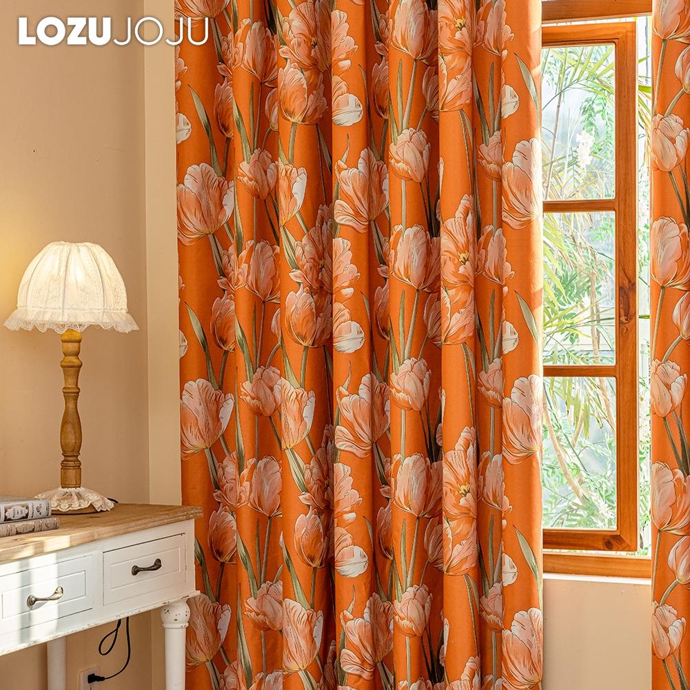 1PC LOZUJOJU European Style Orange Tulip Printed Curtains Fully Blackout Curtain for Bedroom Living Room Balcony Window for Home Decor