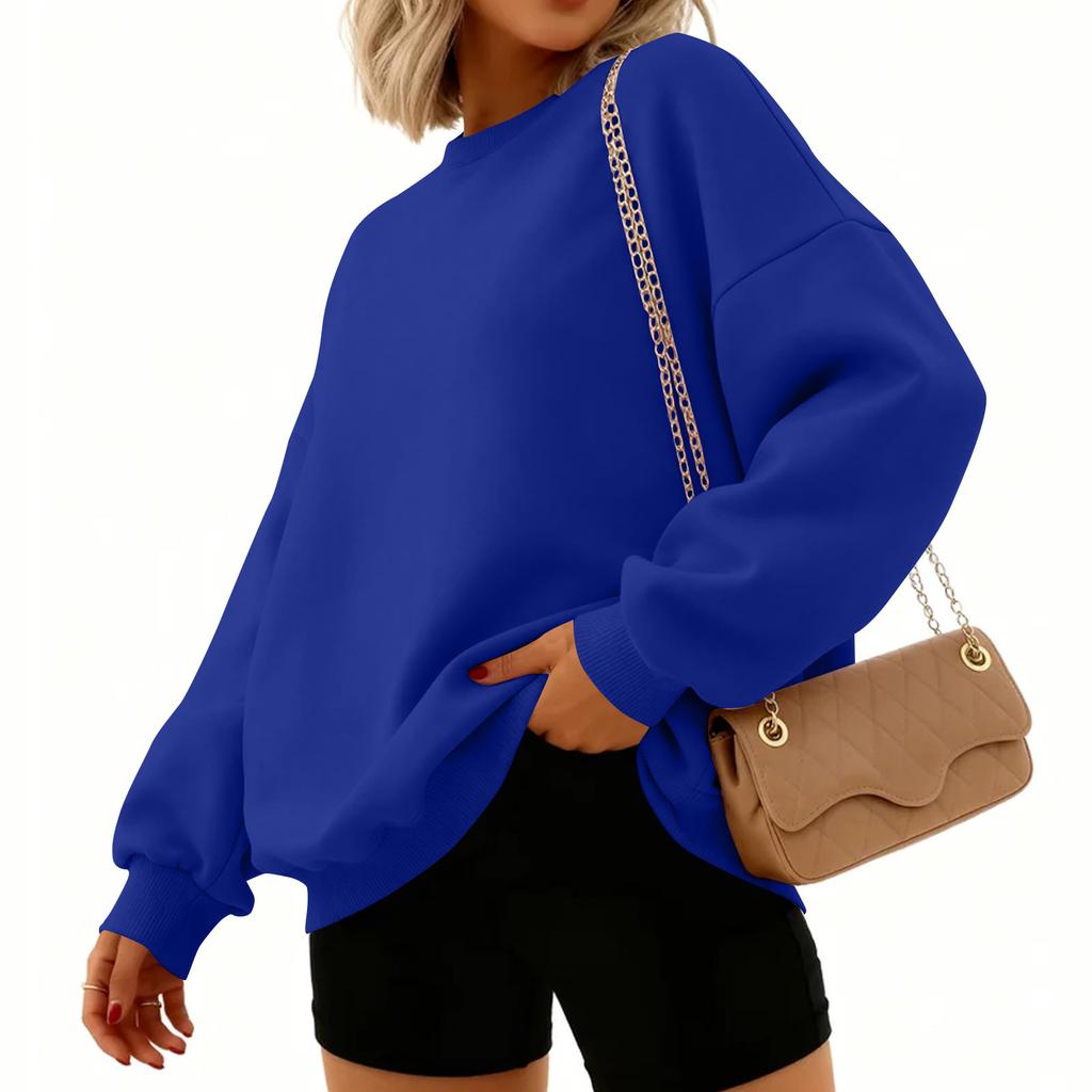 Women's Fashion Long Sleeve Solid Color Round Neck Loose Pullover Sweater Top