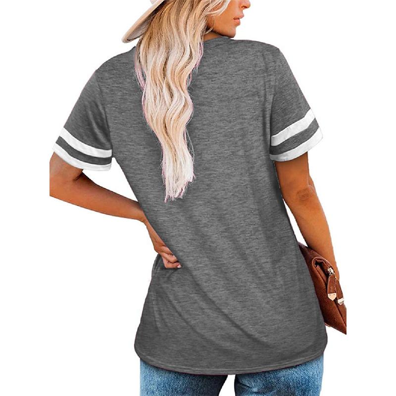 Women's 2026 Summer New V-neck Short-sleeve Color-block T-shirt Loose Casual Top
