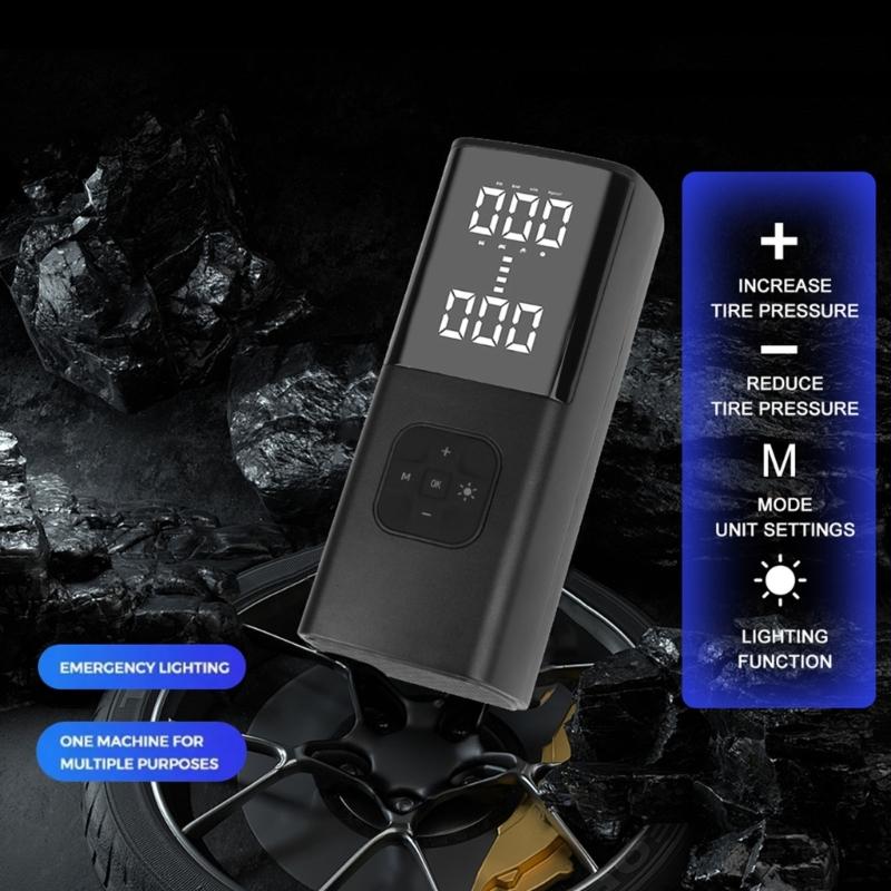 Bike Car Starting Device Jump Starters Digital Tire Inflator, with LED Light for Unexpected Low Tire Pressure Situations
