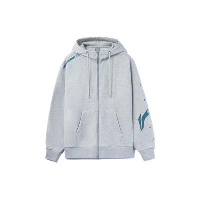 Li-Ning Tréningová séria Súprava s potlačou loga Podšitá flísom Teplá mikina na zips Unisex mikina Mliečne sivá AWDRD34-5