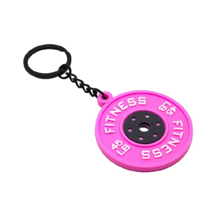 Rubber Fitness Keychain Weightlifting Theme 45lb Engraved Plate Keyring Lightweigh Barbell Plate Key Chain Accessory