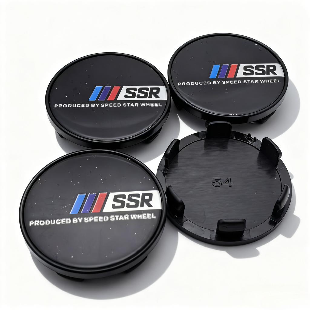 DBS3 4pcs JDM SSR Logo Emblem Car Wheel Center Caps O.D 54MM Clips 49MM Wheels Hub Cap Rim Hubcaps Dust Cover Replace Car Accessories