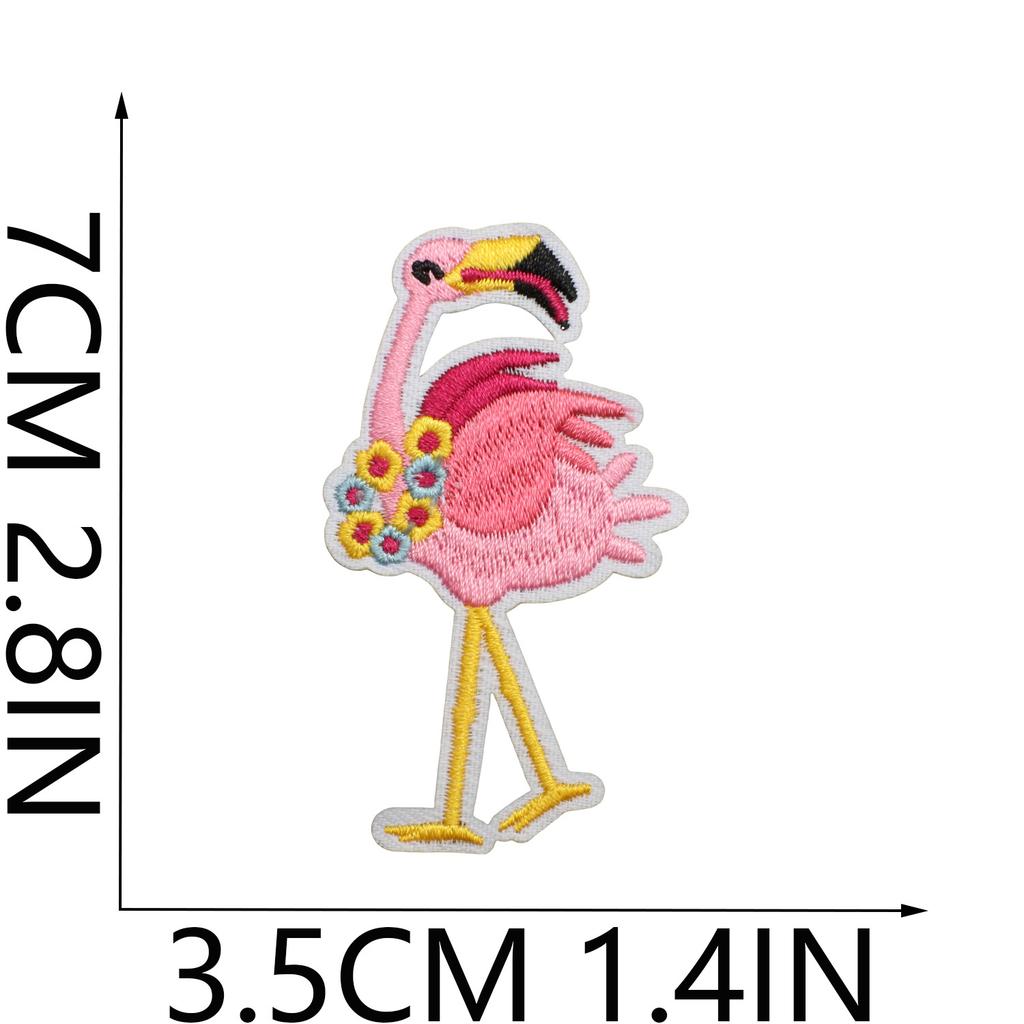 Flamingo Big Bird Embroidery Cloth Sticker Bag Decoration Cartoon Flamingo Patch Sticker Computer Embroidery Label Pink Love Bird