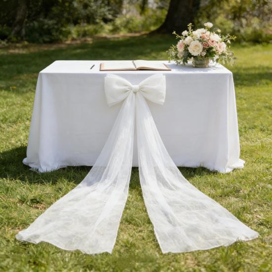 Extra Large Organza Bow Decoration 39 x 59 Inch Giant Tulle Bow with Tie And Long Ribbon Tails