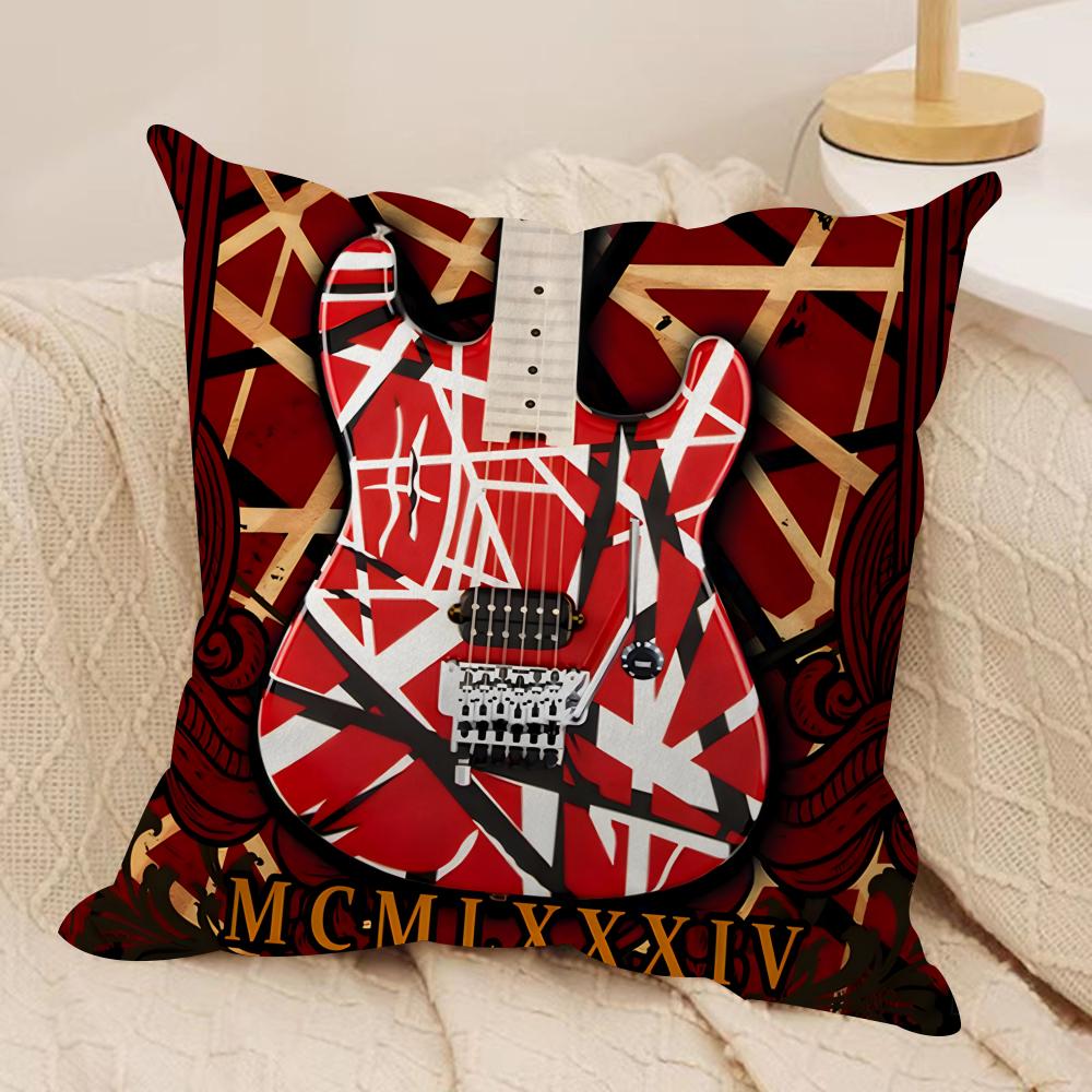 EEddie Van HHalen Guitar Cushion Cover Silky Short Plush Invisible Zipper Dustproof Sofa Pillow Case For Home Decor