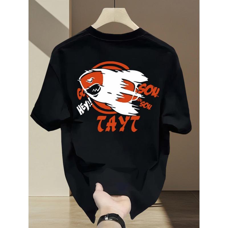 Heavyweight Pure Trendy Print Short-Sleeve T-Shirt for Men, New Summer Collection In Large Sizes, Versatile Casual Top