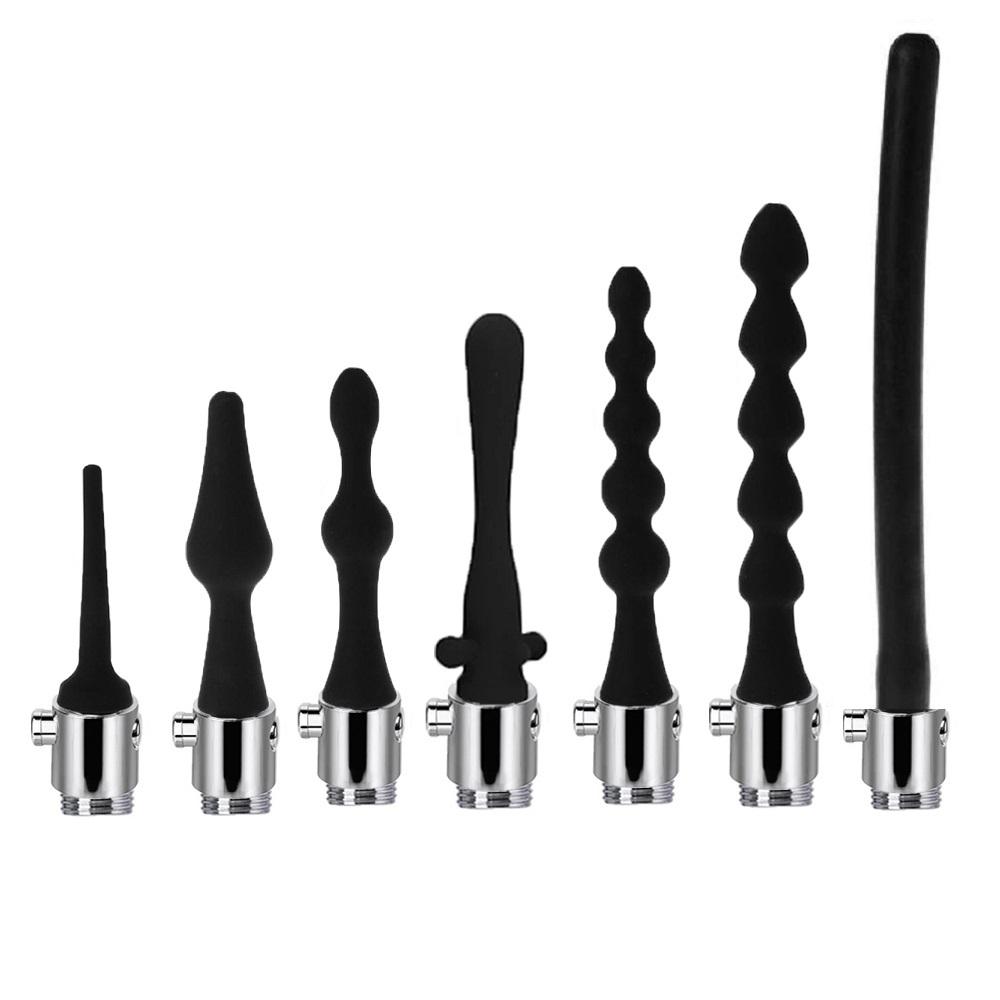 Douche Enema Vagina Anal Cleaning Switch Faucet Attachment Silicone Enema Syringe Shower Metal Butt Plug Nozzle Tip Gay Massager