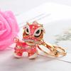 Chinese Cartoon Lion Dance Keychain Rhinestone Qilin Car Pendant Gift