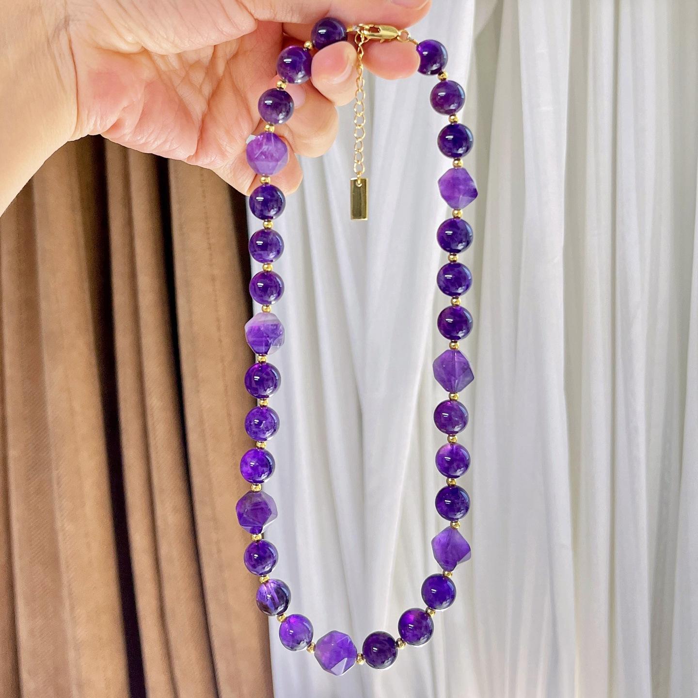 12Mm Large Granular Natural Sauce Purple Amethyst Design Necklace Clavicle Chain