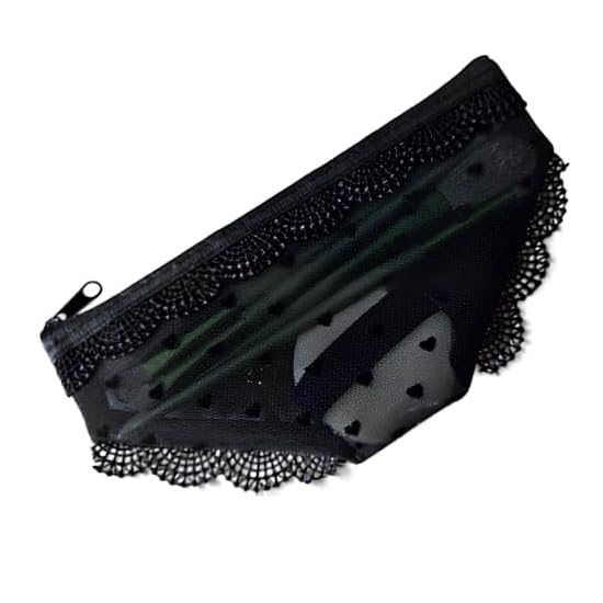 MALFY Mesh Pouch, Heart Pattern, Lace, Pant-Shaped, Cosmetic Pouch, Makeup Pouch, Pencil Case, Acces