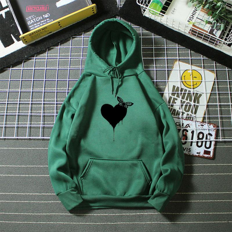 Autumn 2025 Women's Love Heart Print Hooded Jacket: Casual Versatile Plus Velvet Hoodie