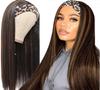 Breathable Straight Wig with Headband Long Silk Ombre Piano Brown Wigs for Women Daily Use