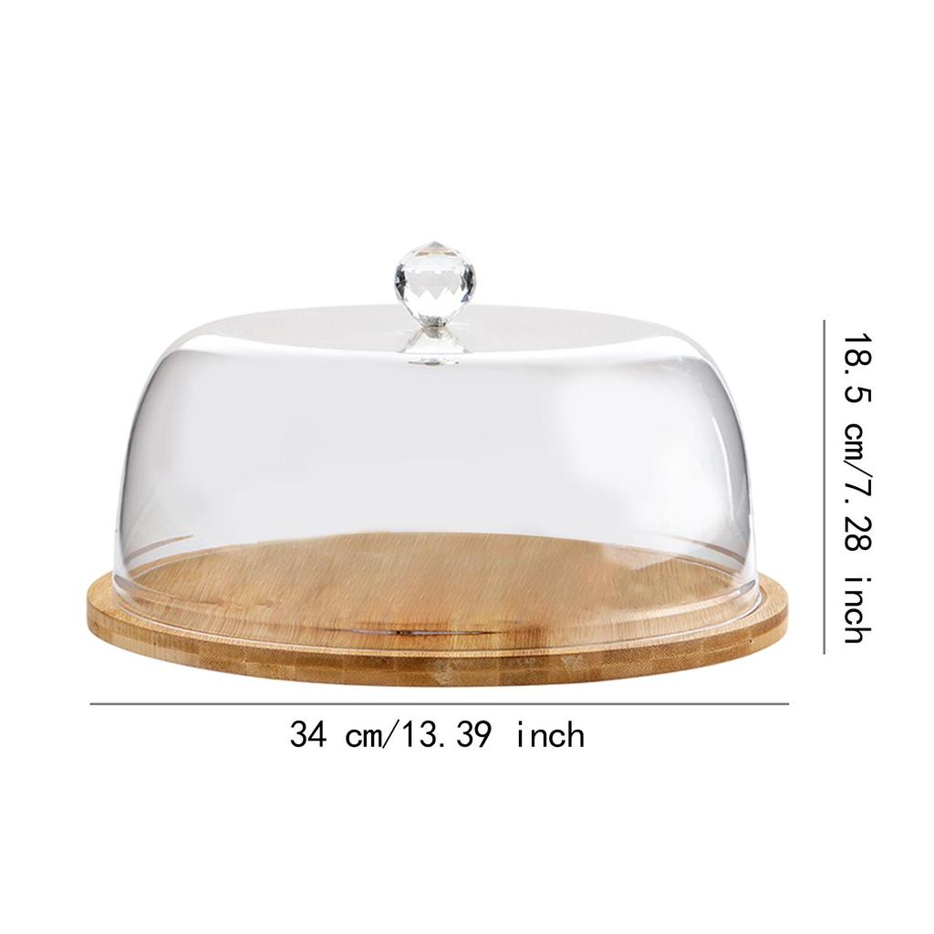Transparent Dustproof Cake Glass  Cover Food Cover Cake Plate Glass Cover With Bamboo Tray Cake Stand Bread Serving Tray Platter