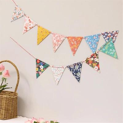 12pc/set Birthday Pennants Vintage Flower Print Flags DIY Paper Bunting Flags Festival Pennant String Party Supplies