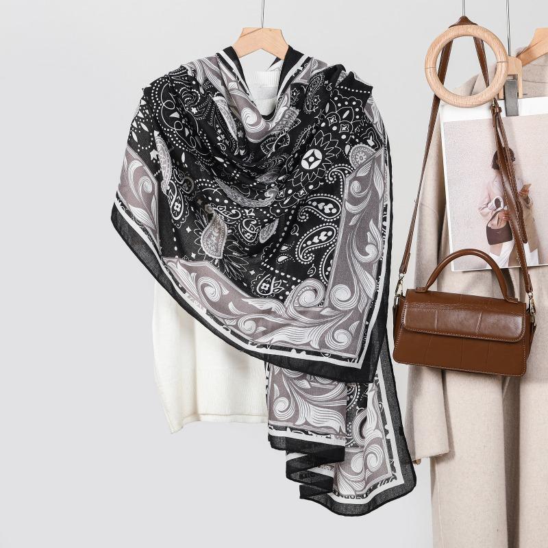 New women's cotton and linen large size scarf spring and autumn printing shawl summer beach towel hot sale