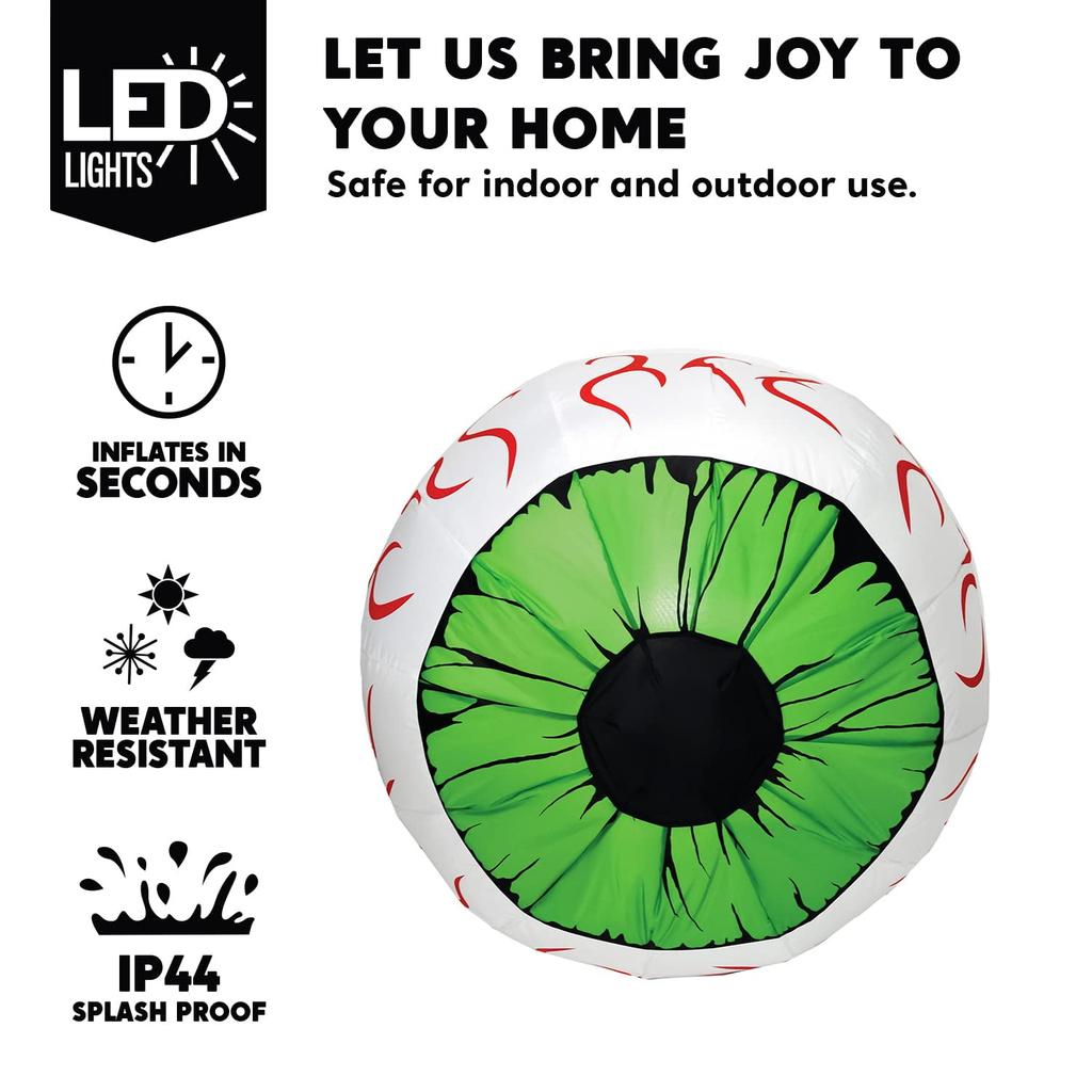 Joyfy 2 Pack Halloween Inflatable Huge Green Eyeballs with Build-in LEDs 3ft Halloween Decor Party Supplies Blow Up Decoration