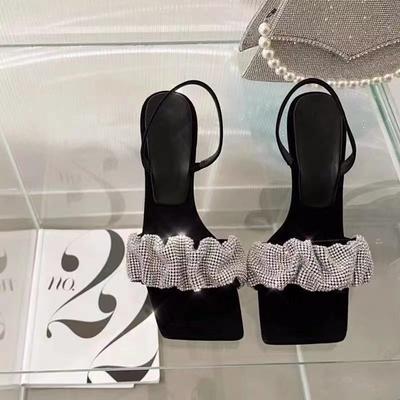Fashion New Summer Fashion Design High Heels Women's Shoes Square Toe 7 Cm Non Slip Rhinestone Pumps Bling Women Sandals Zapatos Mujer