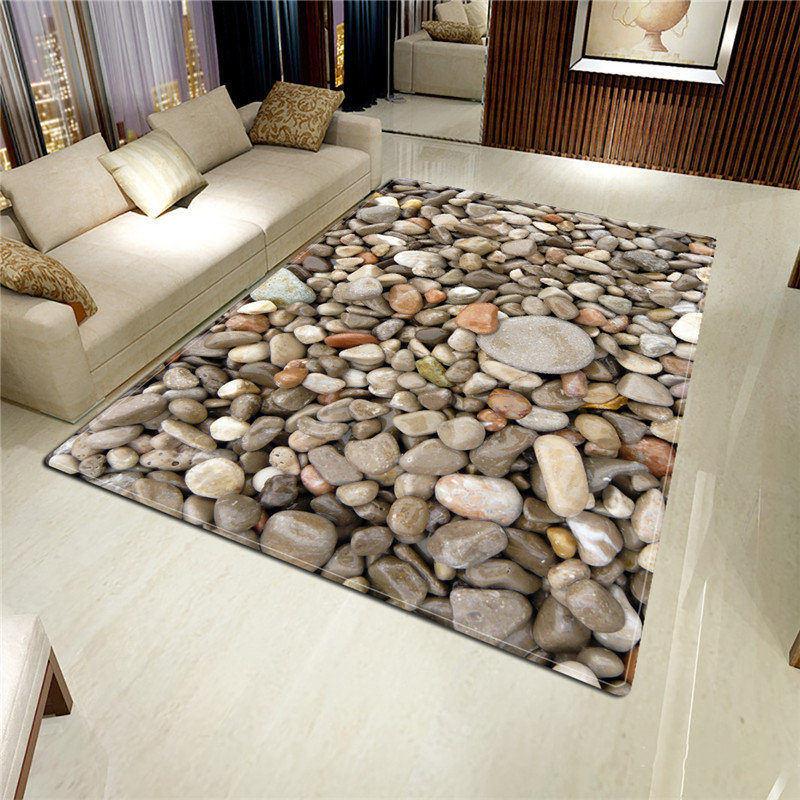 3D Stone Big Carpet for Living Room Colorful Cobblestone Printed Flannel Sponge Rug for Bedroom Kitchen Mat Anti-slip Bathroom
