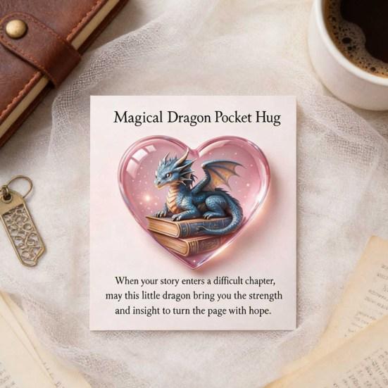 Magisk Drak Fickkram Fantasy Drakhjärta Symbol med Bokmärke Liten Känslomässigt Stöd UppmuntringsPresent för Läsare Studenter Fantasyälskare