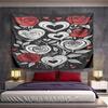 Red Roses and White Hearts Design Pattern Wall Hanging Tapestry Decorative Tapestry Home Decor for Bedroom and Living Room