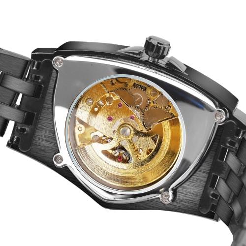 FORSINING Men's Skeleton Automatic Mechanical Watch with Triangular Dial and Luminous Self-Winding Movement, Stainless Steel Bracelet or Soft Silicone