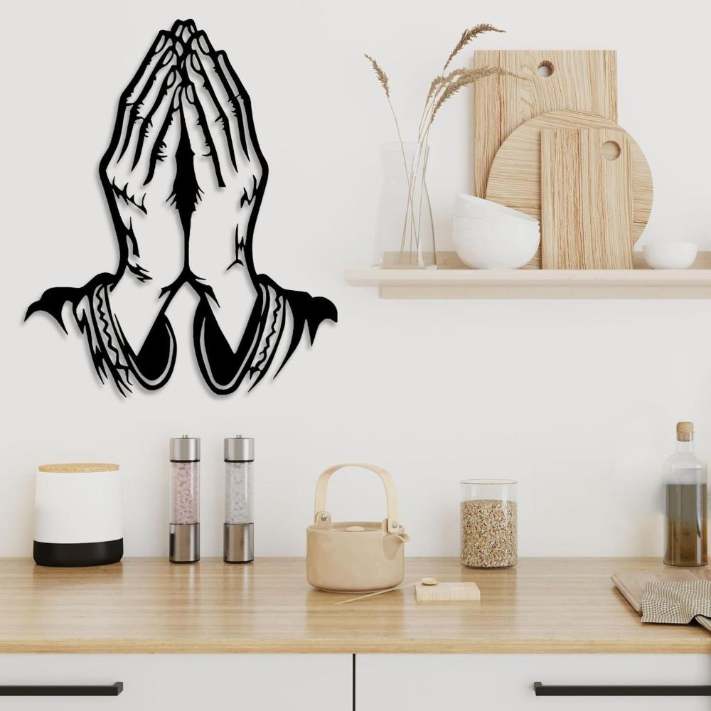 Black Metal Praying Hands Wall Art Religious Christian Faith Decor for Living Room Bedroom