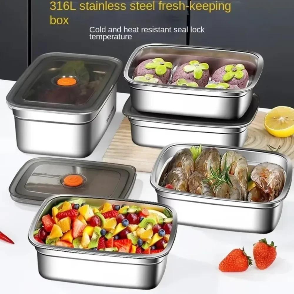 Stainless Steel Camping Lunch Box Sealed Microwave Suitable Leak-proof Large Capacity Refrigerator Freezer Storage Box