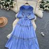 High-End Heavywork Lacing Paillette-Panel Waist-Banding Lantern Sleeve Maxi Dress for Women Autumn Charming Long Women Dress