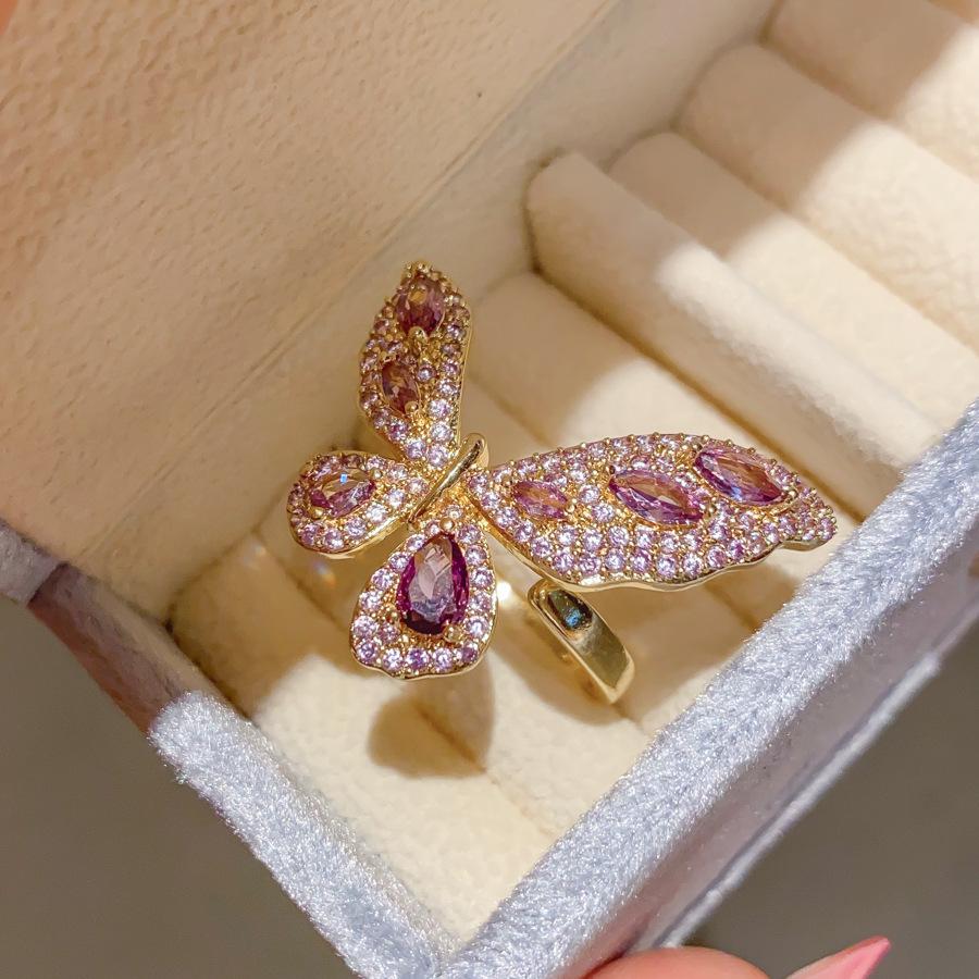 Butterfly Zirconia Open Ring: Retro Multi-layer Design for Women