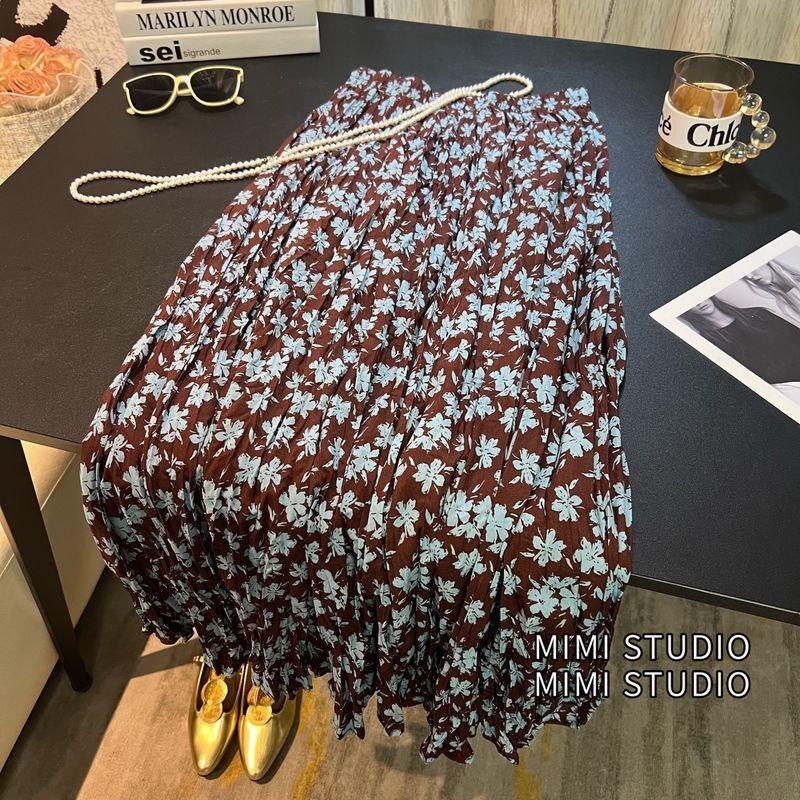 

Mori Style Clover Floral Skirt for Women 2025 Summer Korean Style All-Matching Slimming A- line Ruched Large Swing Dress Fashion Four-leaf clover/Brown S(40.00 kg-52.50 kg)